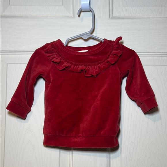 First Impressions Other - First Impressions Baby Long Sleeve Velvet Red Shirt with Ruffles Size 3-6 Months